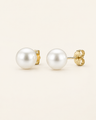 7-7.5mm white Akoya pearl stud earrings by Prestige Pearl
