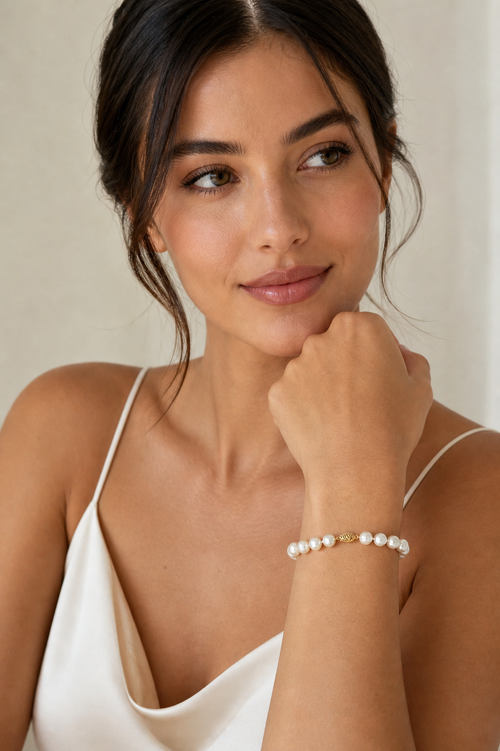 7.5-8mm Freshwater Pearl Bracelet, 7.5” — 14KT Gold Clasp