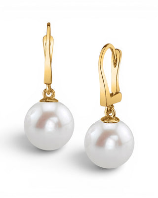 9–9.5mm white Freshwater pearl leverback earrings by Prestige Pearl