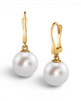 8.5–9mm white Freshwater pearl leverback earrings by Prestige Pearl