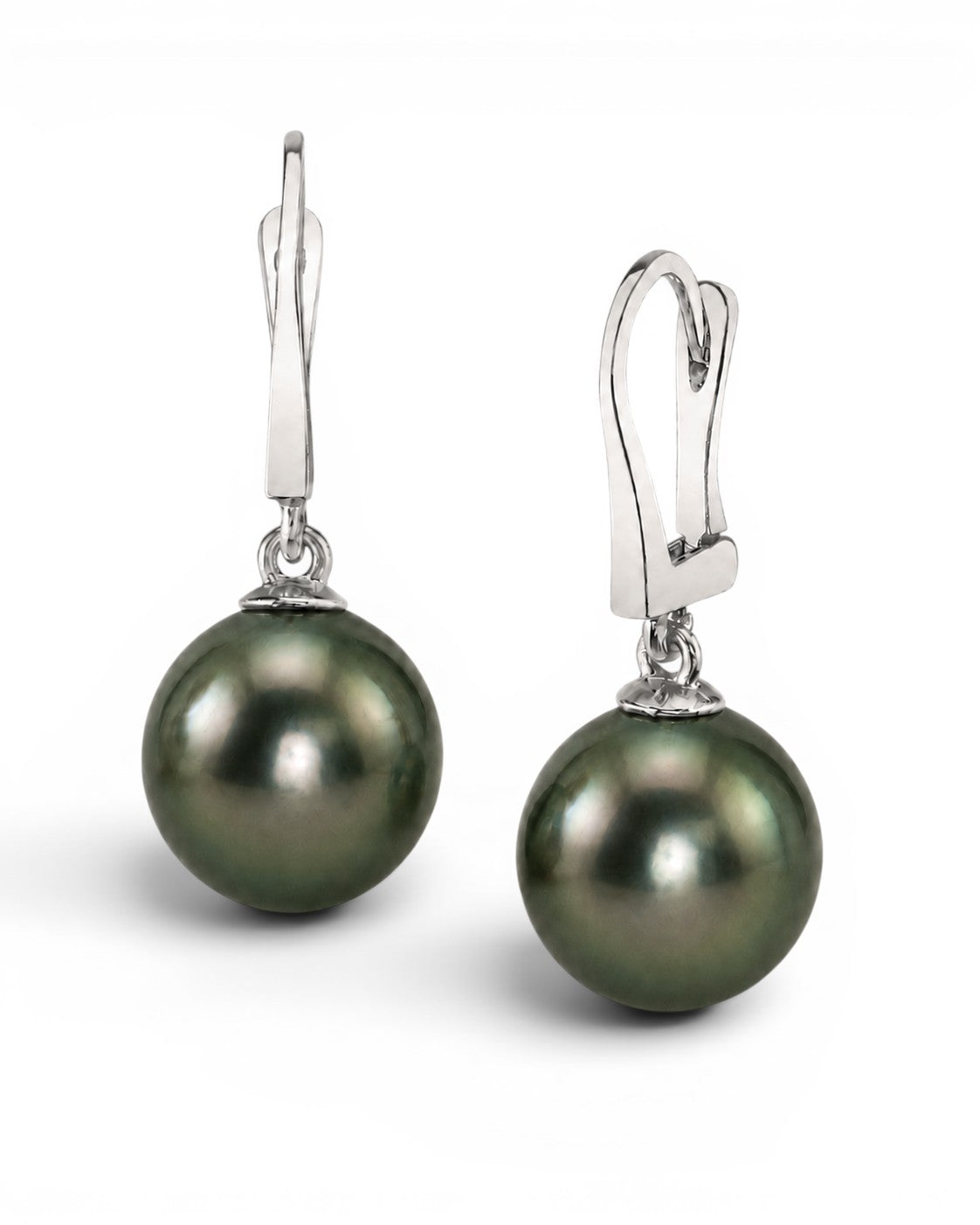 9–9.5mm round Tahitian pearl leverback earrings by Prestige Pearl