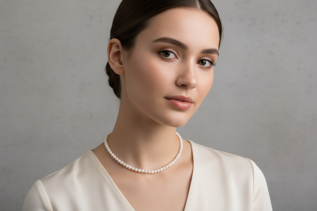 The 18” length sits close to the collarbone.