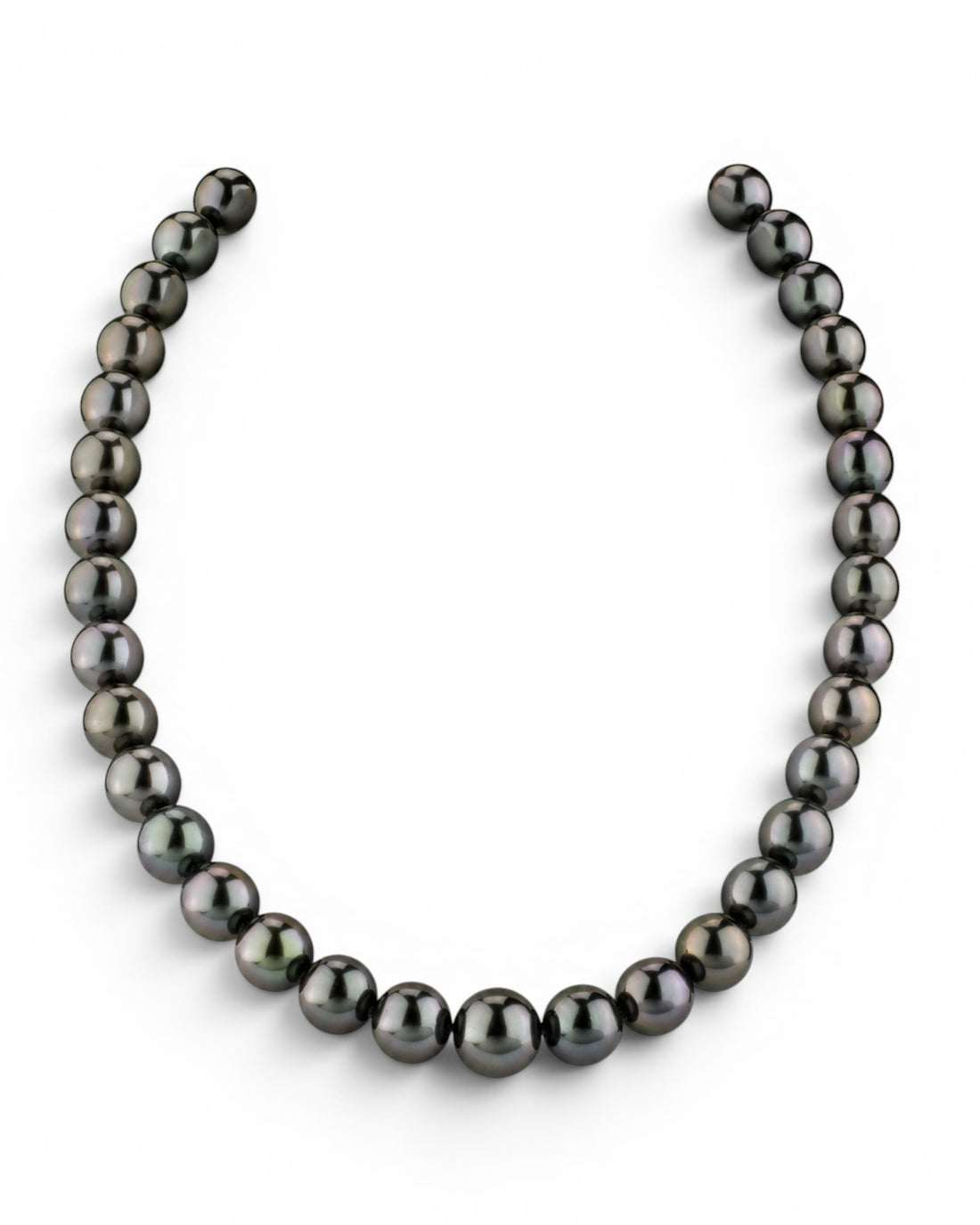 Prestige Pearl hand-knotted necklace featuring 9-11mm round black Tahitian pearls with a polished luster.