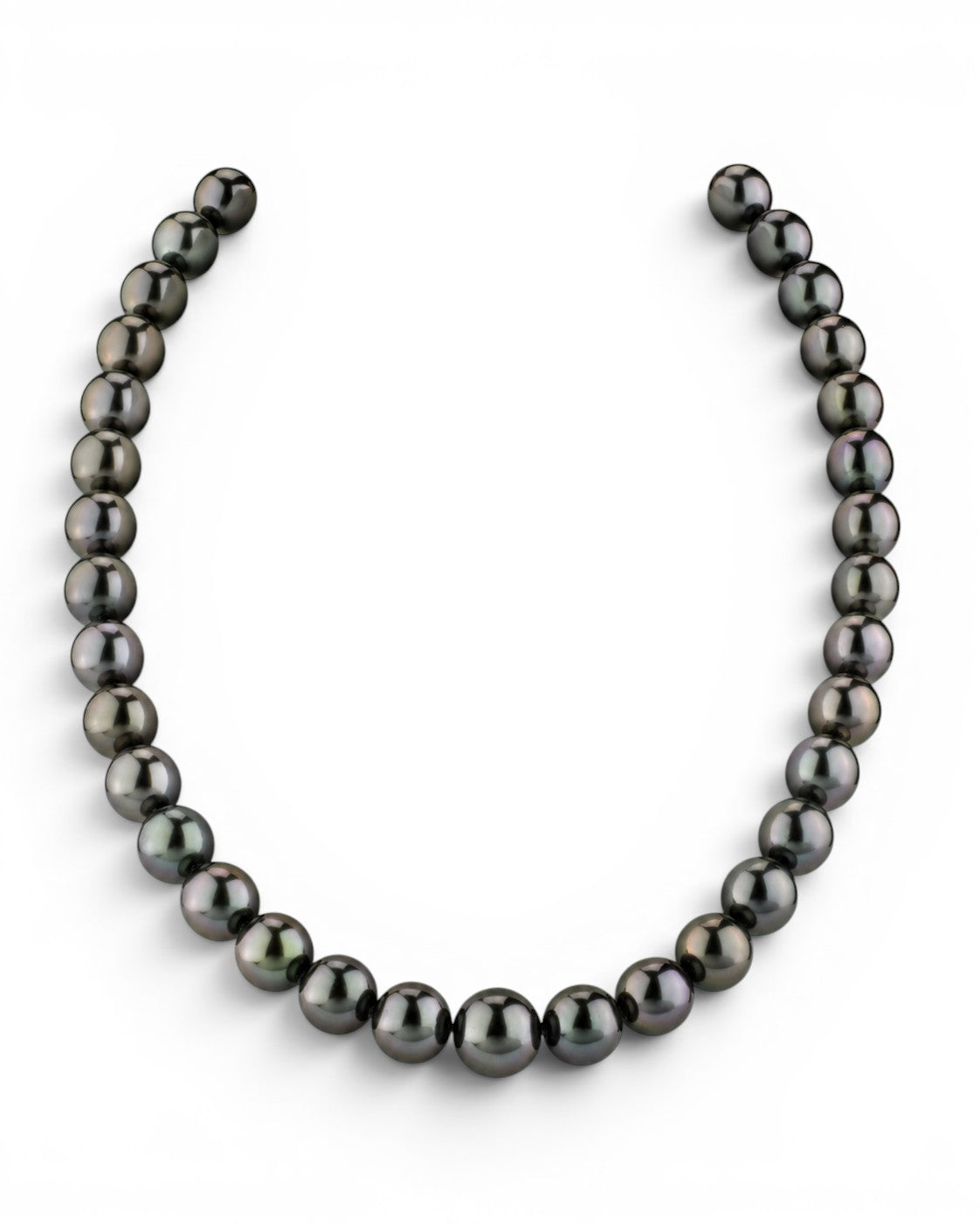 Prestige Pearl hand-knotted necklace featuring 9-11mm round black Tahitian pearls with a polished luster.