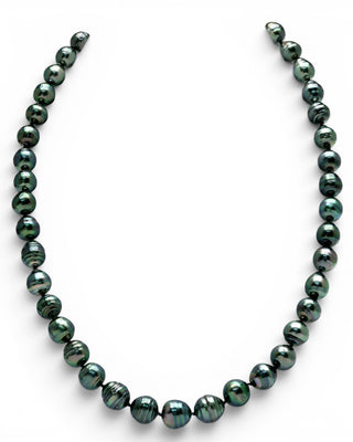 Prestige Pearl graduated dark Tahitian circle baroque pearl necklace with high lustre and individually knotted silk strand