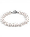 Prestige Pearl hand-knotted white Akoya pearl bracelet with a round corrugated clasp on a white background.