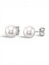 Prestige Pearl 7.5–8mm round white Akoya pearl stud earrings with secure butterfly backs in polished gold